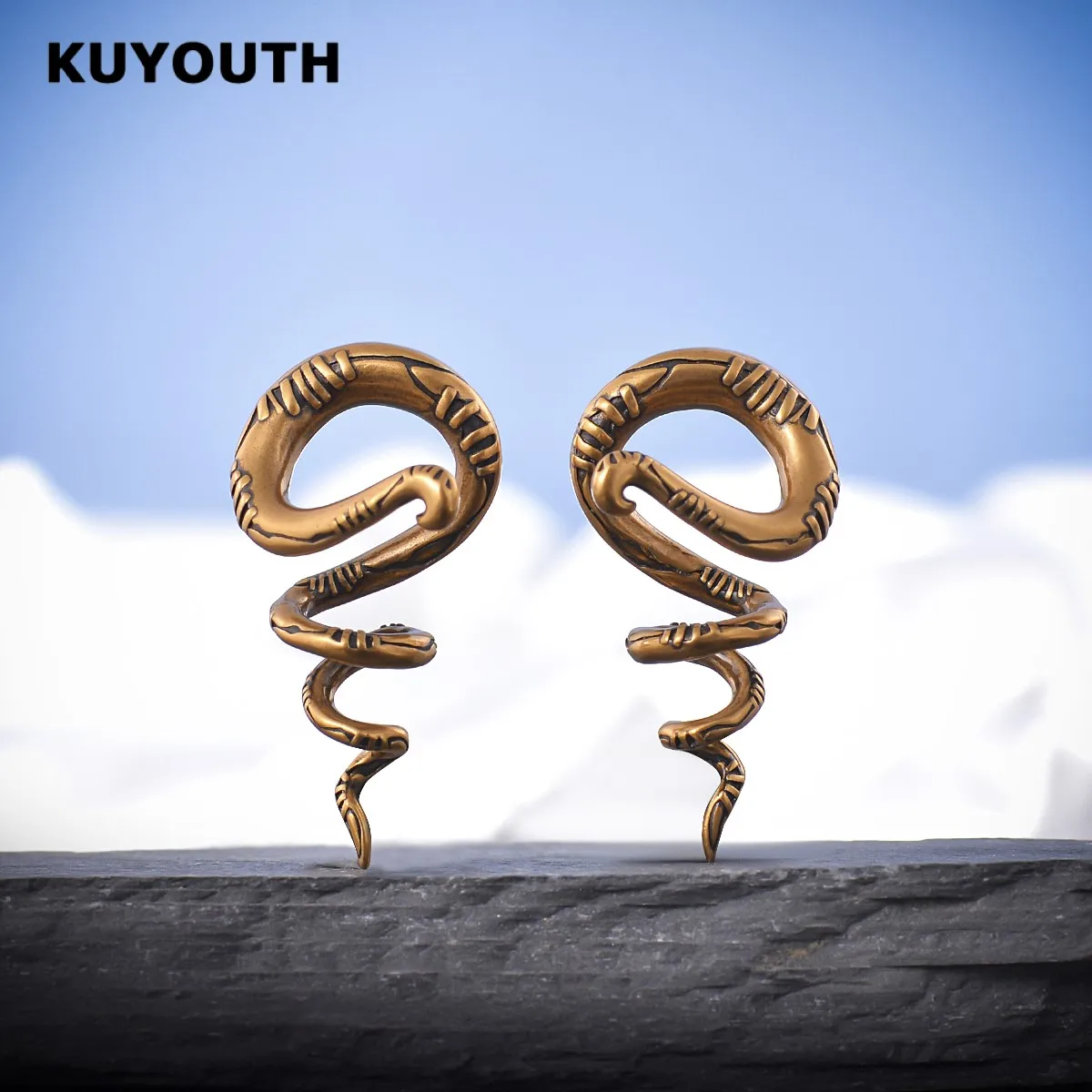 KUYOUTH Unique Copper Ear Weight Hanger Gauges Stretchers Body Piercing Earring Jewelry 2PCS