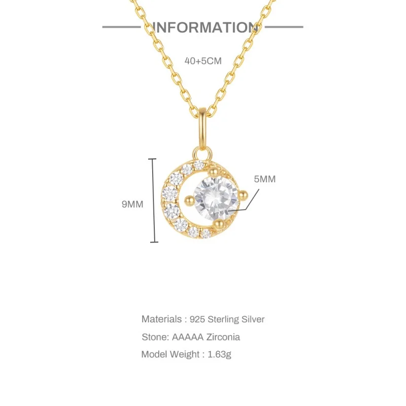 

SOMILIA 925 Sterling Silver Crescent & Sun Pendant Necklace 18K Gold Plated Chain Mini Cubic Zirconia Choker Necklace for Women