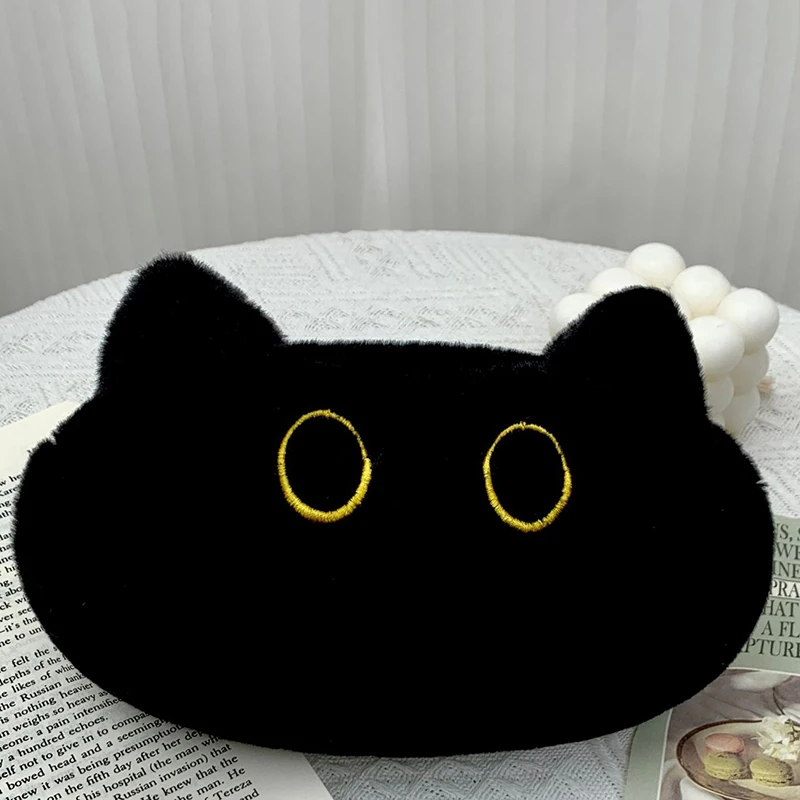 Simplicity Black Plush Cat Pencil Case Pencil Bag High Capacity Stationery School Student Storage Bag Cosmetic Storage Bag