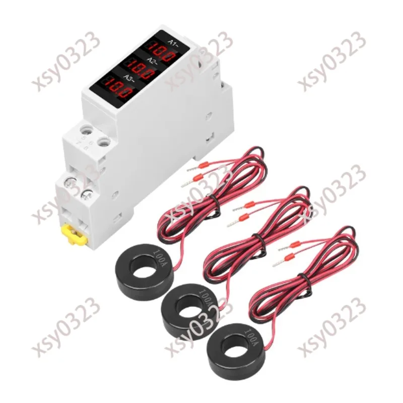 Din Rail 3 Phase AC Ammeter, LED Digital Meter AC80-500V 1-100A