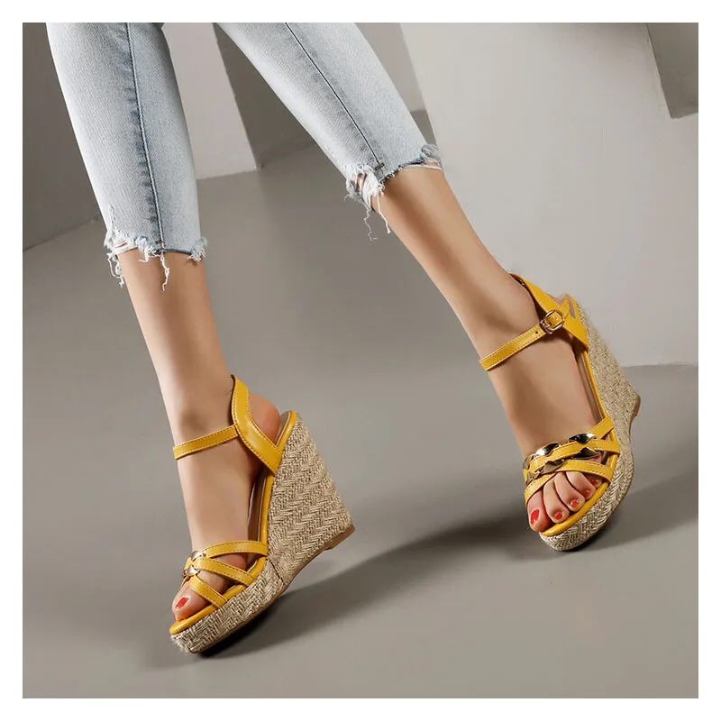 

Summer New Fashion Wedge Shoes Beach Dress Slope Sandals Knitted Heeled Sandals Party Prom High Heels