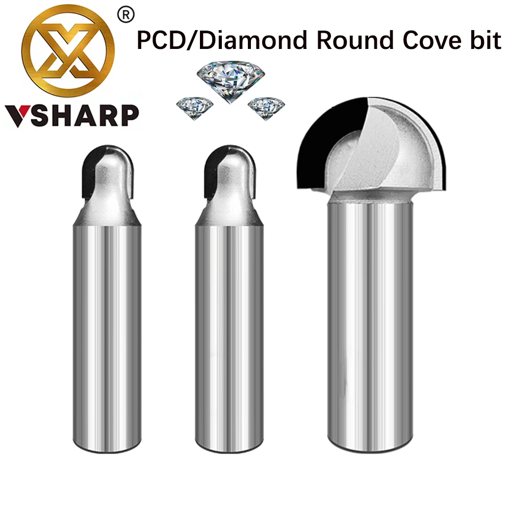 

Vsharp PCD Round Bottom Bit PCD Woodworking Cove Box Router Bit Cabinet Door Panel Ball Groove End Mill for MDF Particleboard