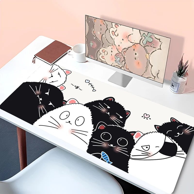 Green Plants Mouse Pad Computer Flowers Cat Gaming Desk Mat Large Anime Gamer Cabinet Mousepad Laptop Kawaii Extended Desk Mat