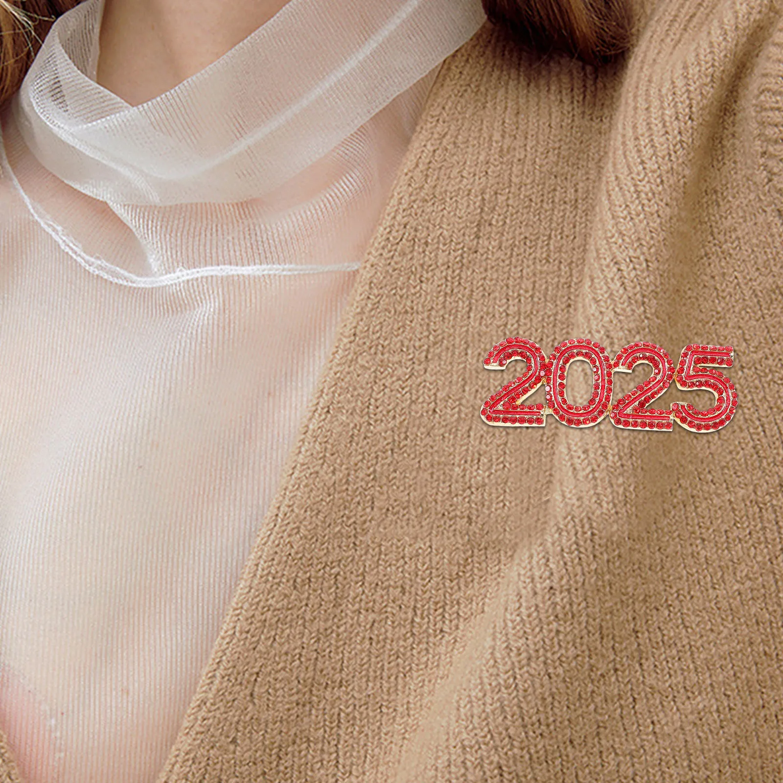 

Sparkling Rhinestone Number Brooch Pin Chinese New Year Edition Elegant Metal Lapel Pin For Shawl Scarf Clothes Decorative