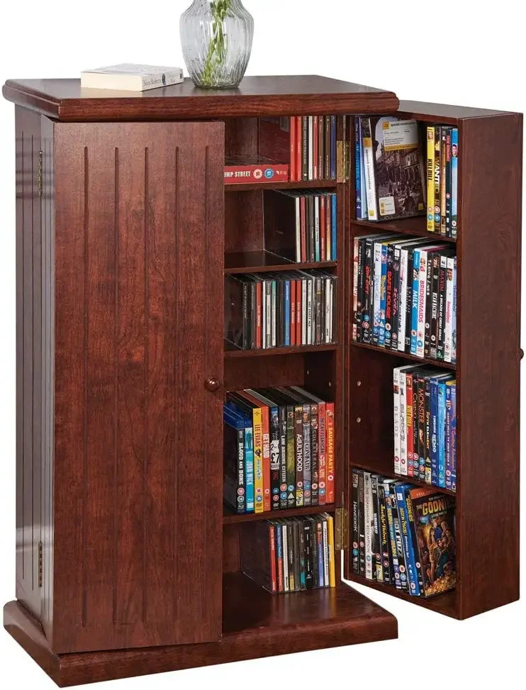 Multi-Functional Double Door Media Cabinet - Storage for DVDs, CDs, Other Devices