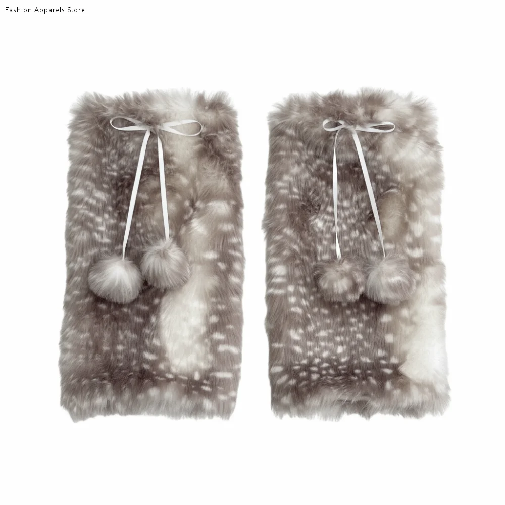 

Мягкие зимние гетры в палевую горошек Y2k, пушистые гетры с меховым шариком Kawaii Lolita JK, длинные чулки, уличная одежда