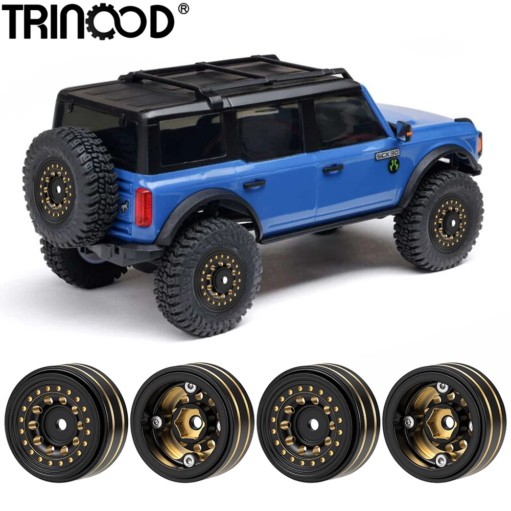 TRINOOD 4 Stück 0,7 Zoll Messing-Felgen Beadlock-Radnaben für 1/30 RC Rock Crawler Axial SCX30 Upgrade-Teile