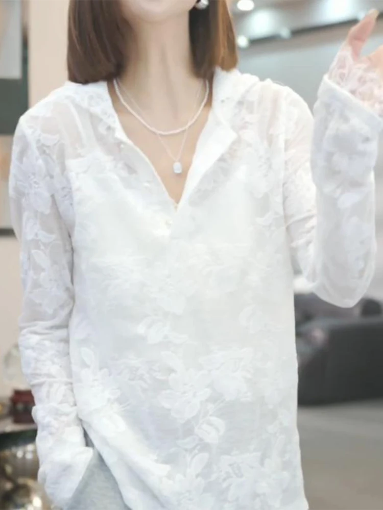

Spring 2026 White Lace irt Women Loose Slimming Casual Versatile Small Size High-End Feeling Hatred Hat Top Casual Sle