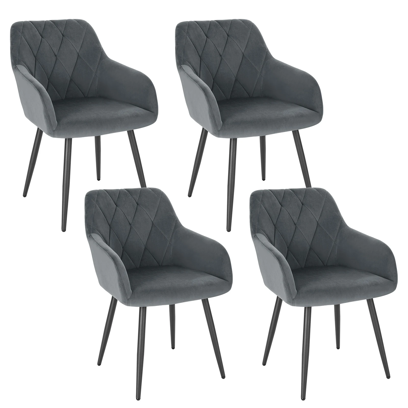 4 stks/set Eetkamerstoel Gestoffeerde Zitting Fluwelen Scandinavische Fauteuil Keukenstoel met Rugleuning Armleuningen voor Slaapkamer Woonkamer