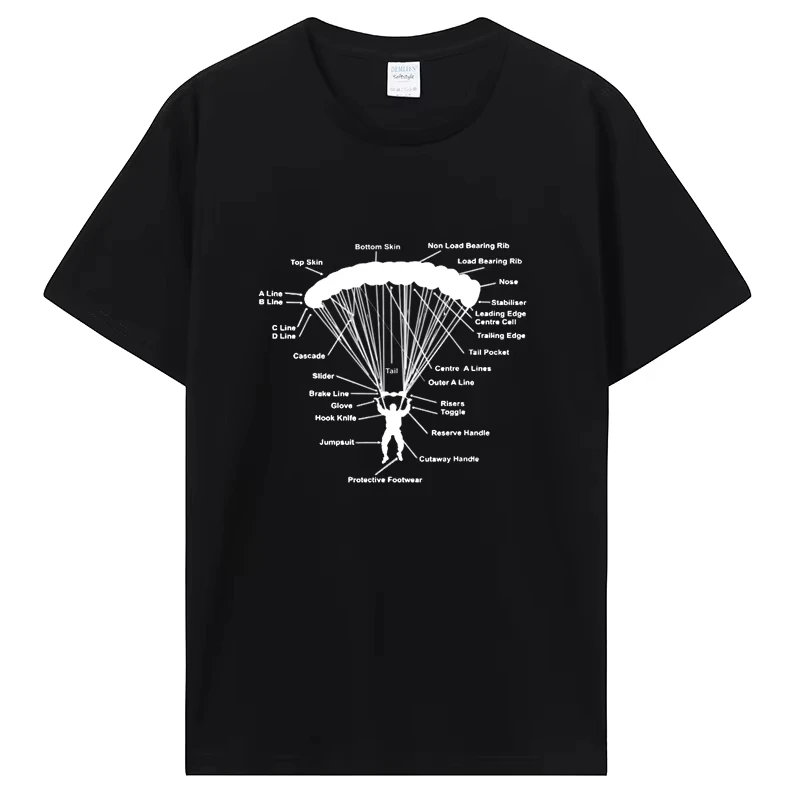 Unisex Funny Paraglider Parachute Anatomy Graphic Cotton T-Shirt, Paragliding Skydiving Streetwear Tee, Ideal Birthday Gift