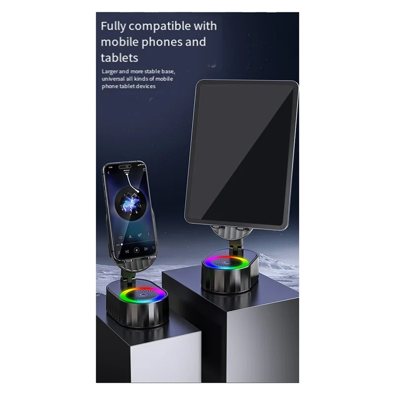 HFES 3-In-1 휴대폰 홀더 유도형 블루투스 스피커 홀더 360 ° 회전 접이식 리프팅 충전 보물 홀더