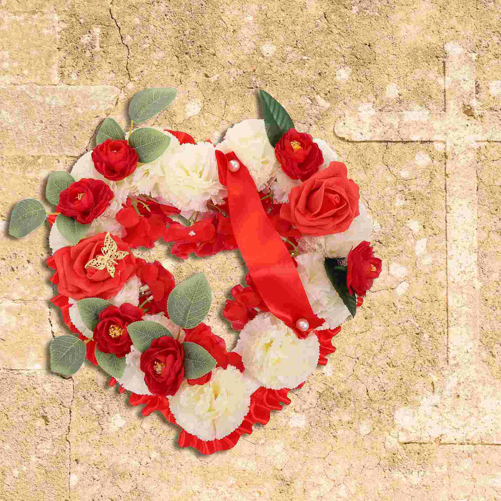 Cemetery Heart Memorial Wreath Decoration Funeral Fake Garland Artificial Flower Bouquet Wreaths