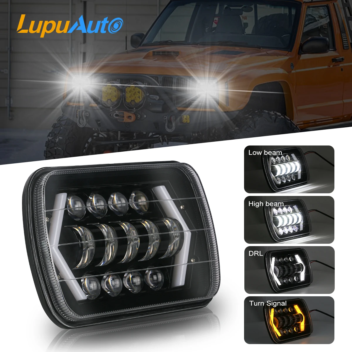 

LupuAuto 55W 7x6" 5X7" LED Projector Headlight Hi-Lo Beam Halo DRL H4 LED Work light For Car Jeep Wrangler YJ Cherokee XJ