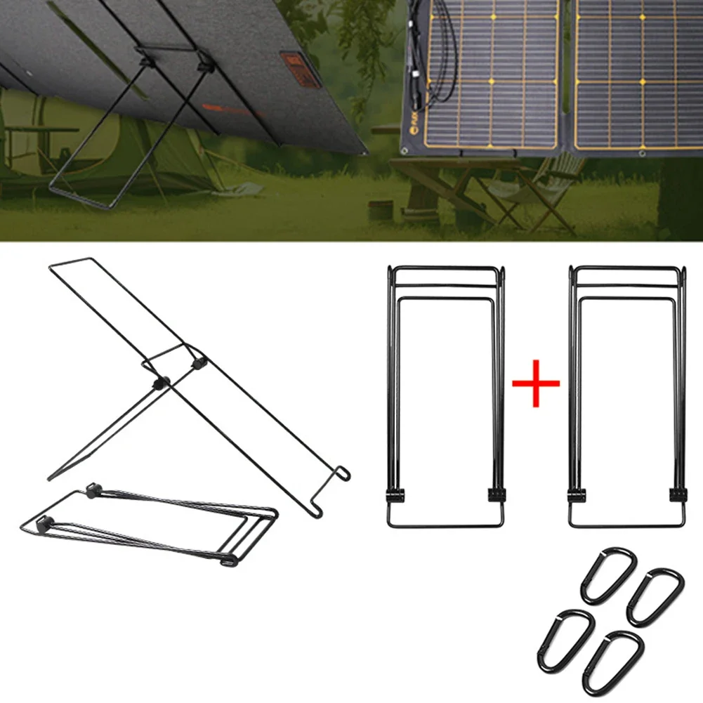 2pcs Solar Panel Fixed Bracket PV Accessories With Mountaineering Buckle Outdoor Portable Foldable Carbon Steel Bracket