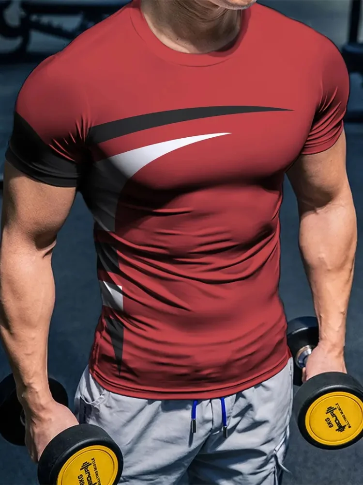 Artistic Line 3D Printed Men\'s Crew Neck Short Sleeve Top Daily Sports Casual Men\'s T-shirt Fashion Men Comfortable Short Sleeve