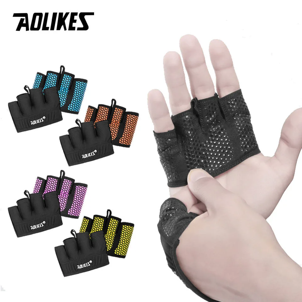 AOLIKES Gym Half Finger Gloves Men Women Anti-Slip Silicone Workout Glove Pull Up Power Weight Lifting Grips Hand Plam Protector