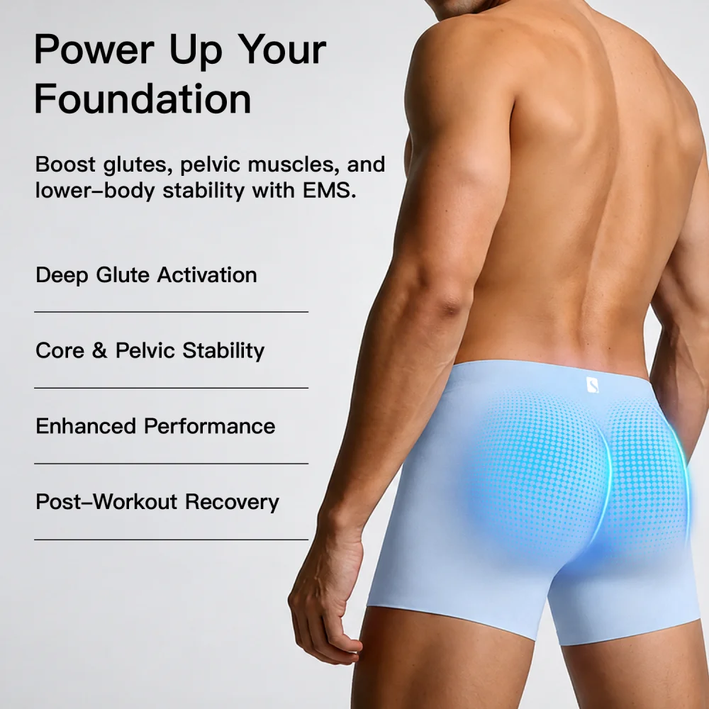 EMS Boxer Briefs for Men Glute Stimulator Electric Pelvic Floor Muscle Trainer Underwear for Lower Body Activation & Recovery