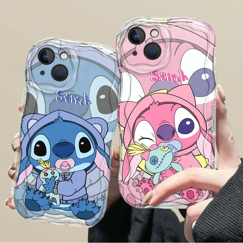 2024 So Cute New Stitch Cartoon Silicon Wave Side Soft Phone Case for iPhone 16 15 14 13 12 11 Pro Max XR XS X 7 8 Plus Y2K