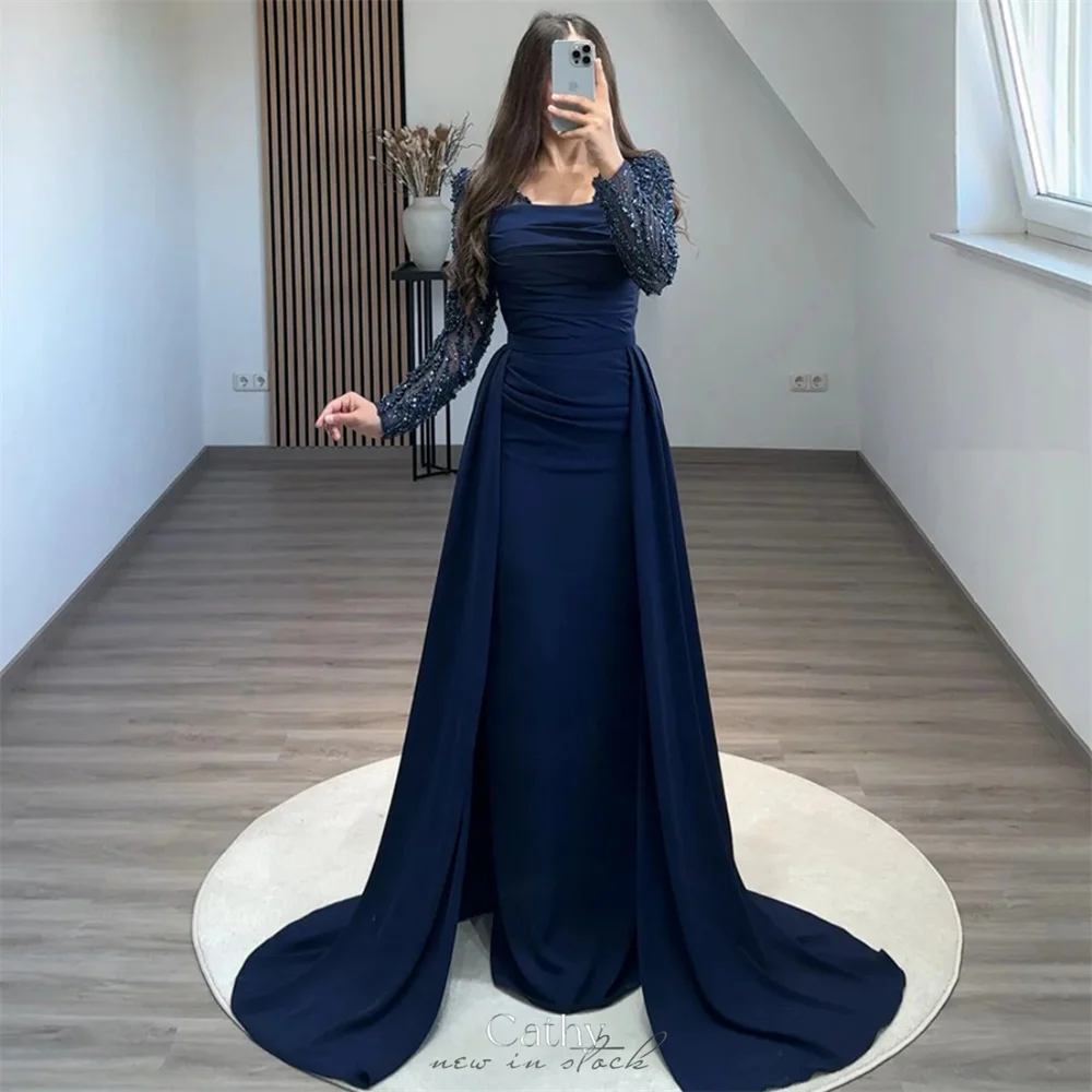 

Cathy Customized Elegant Mermaid Beaded Prom Dresses Draped Long Sleevevestidos de noiva Zip Floor-Length Formal Evening 2025