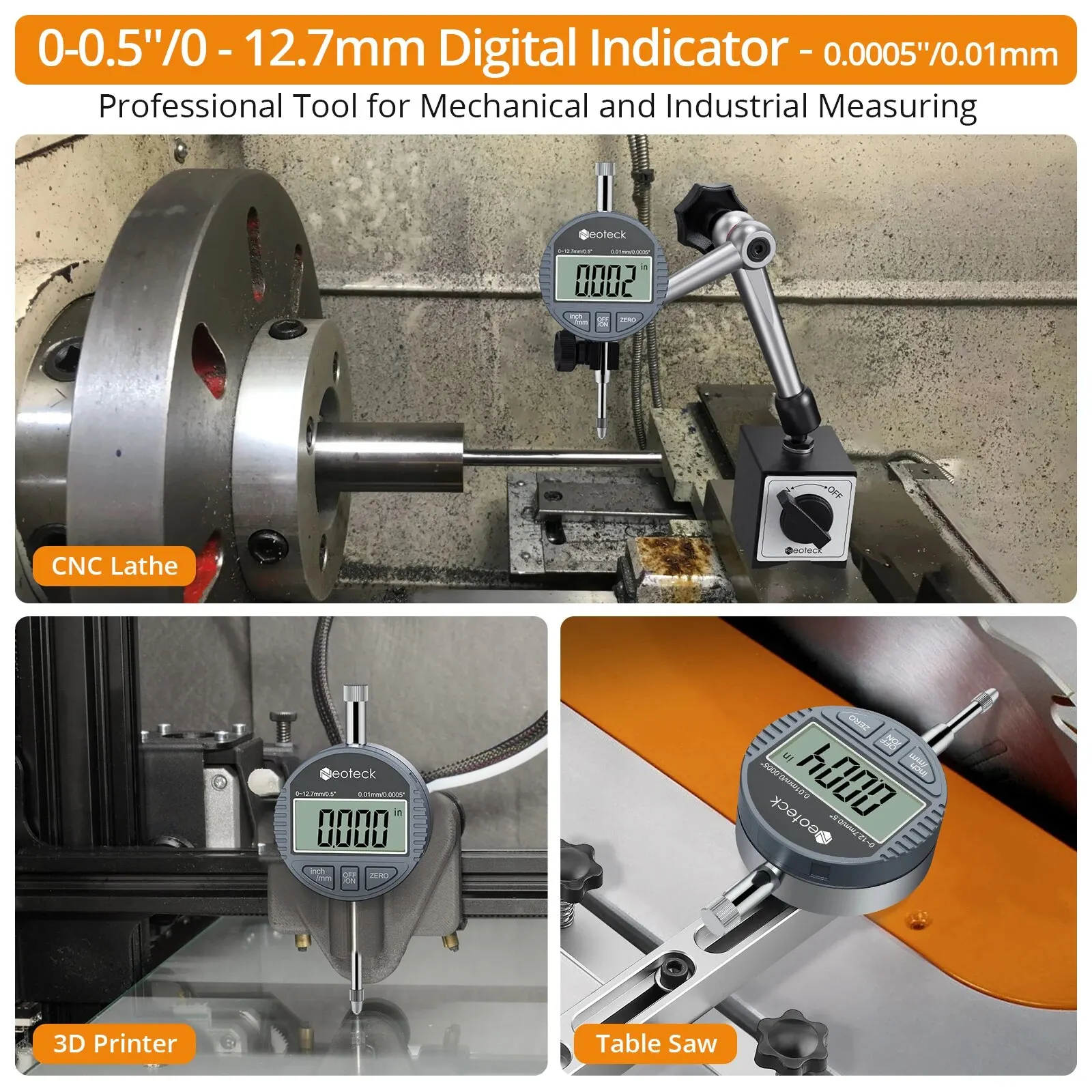 NEOTECK Digital Probe Indicator Dial Test Gauge Measuring Range 0-12.7mm Dial Test Indicators Electronic Indicator Gauge Test