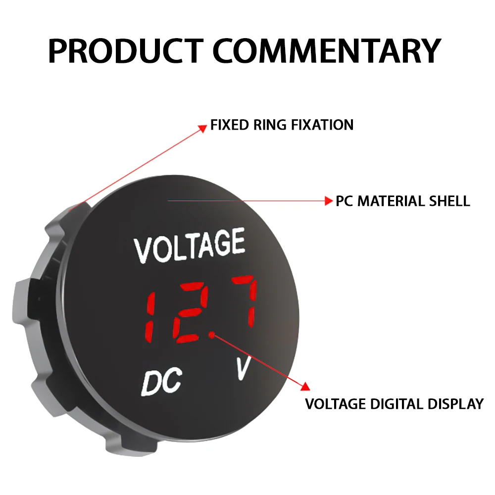 DC 5V-48V LED Mini rotondo impermeabile barca a motore pannello moto voltmetro digitale tester monitor display voltmetro