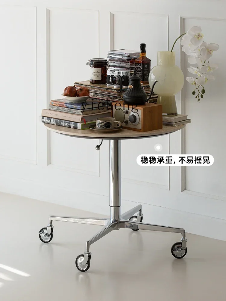 b19Lifting Side Table Small Apartment Home Lifting Movable Coffee Table Stainless Steel Solid Wood