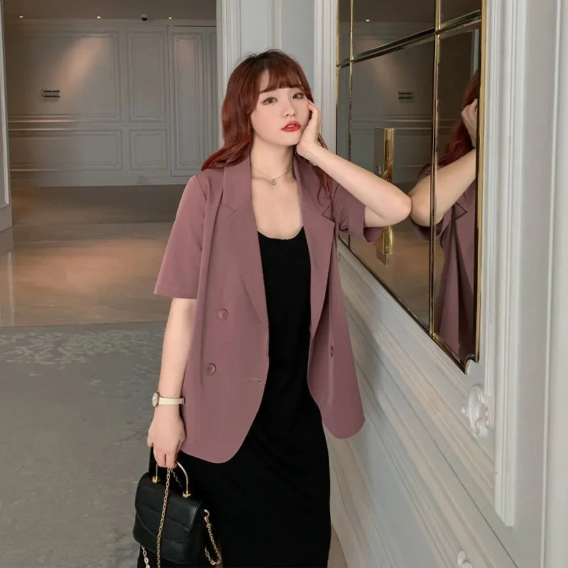 

plus Size Summer Casual Thin Short Sleeve Women's Jacket Loose Fit Office Wear Pear Shape Body Type Korean Style