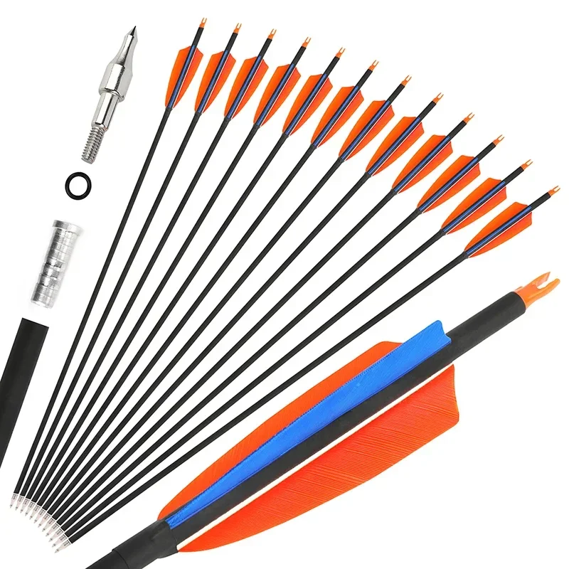 

6/12pcs Archery 30" Mix Carbon Arrows 4"Left Wing Feather SP500 ID6.2mm Recurve Compound Bow Hunting Target Accessories