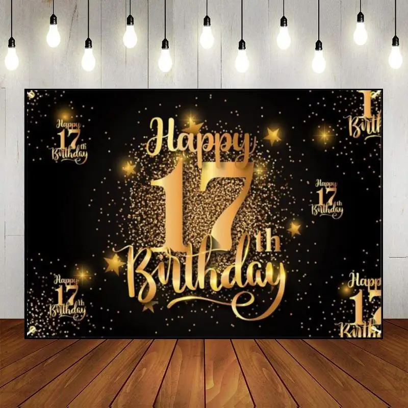 Happy 17th Birthday Background Boy or Girl Golden Communion Decoration Game Machine Party Photo Balloon Photography Backdrops