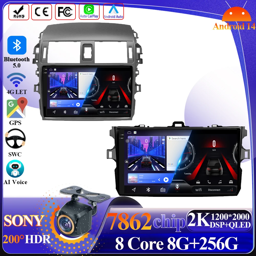 

Android 14 Car Radio Carplay For Toyota Corolla E140 E150 2006-2013 Multimedia Video Player 5G Wifi Bluetooth DSP Touch Display