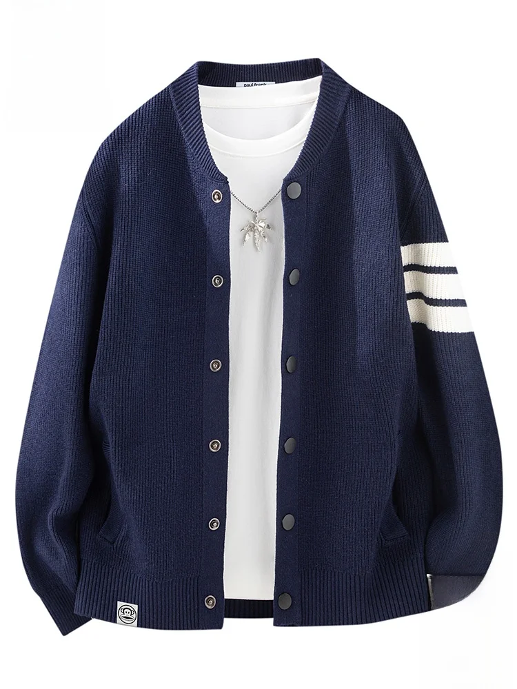 

PaulFrank Casual Striped Knitted Loose Men's Sweater Coat Warm Autumn Outerwear Big Mouth Monkey Polyester Blend Long Sve