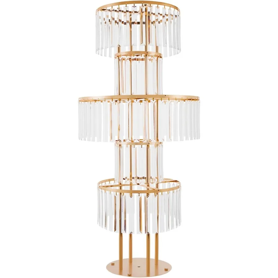 2 قطعة حامل زهور مستدير ذهبي 43.3 بوصة 5 طبقات مع مزهرية كريستالية لتزيين حفلات الزفاف وأعياد الميلاد عرض قاعدة أنيقة