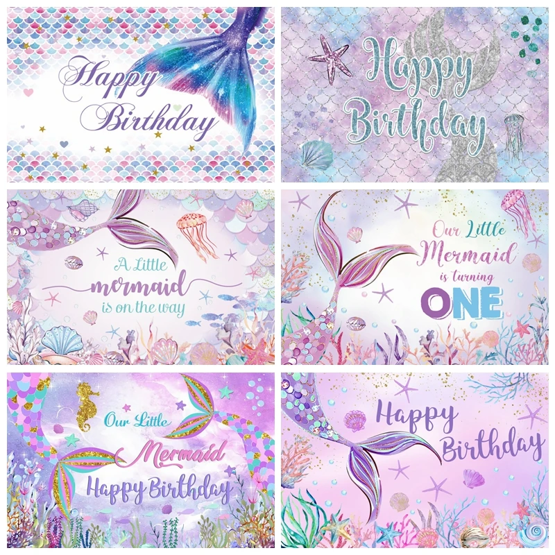 Mermaid Princess Backdrop for Photography Girl Birthday Party Decor Photo Background Under the Sea Baby Shower Backdrop Banner