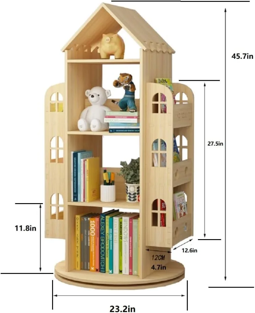 Heehee Rotating Bookshelf 360 Display Floor Standing Bookcase Storage Rack for Kids Children's Bookshelf, Book Display Stand