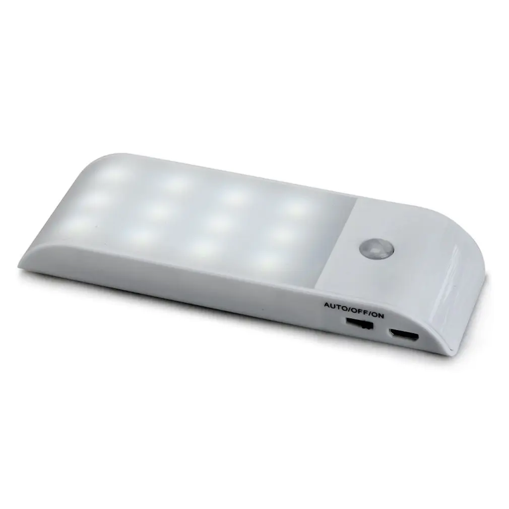 Mini recarregável Motion Sensor Light, luzes do armário, tira magnética, lâmpada do armário do quarto, interior, 12 LEDs