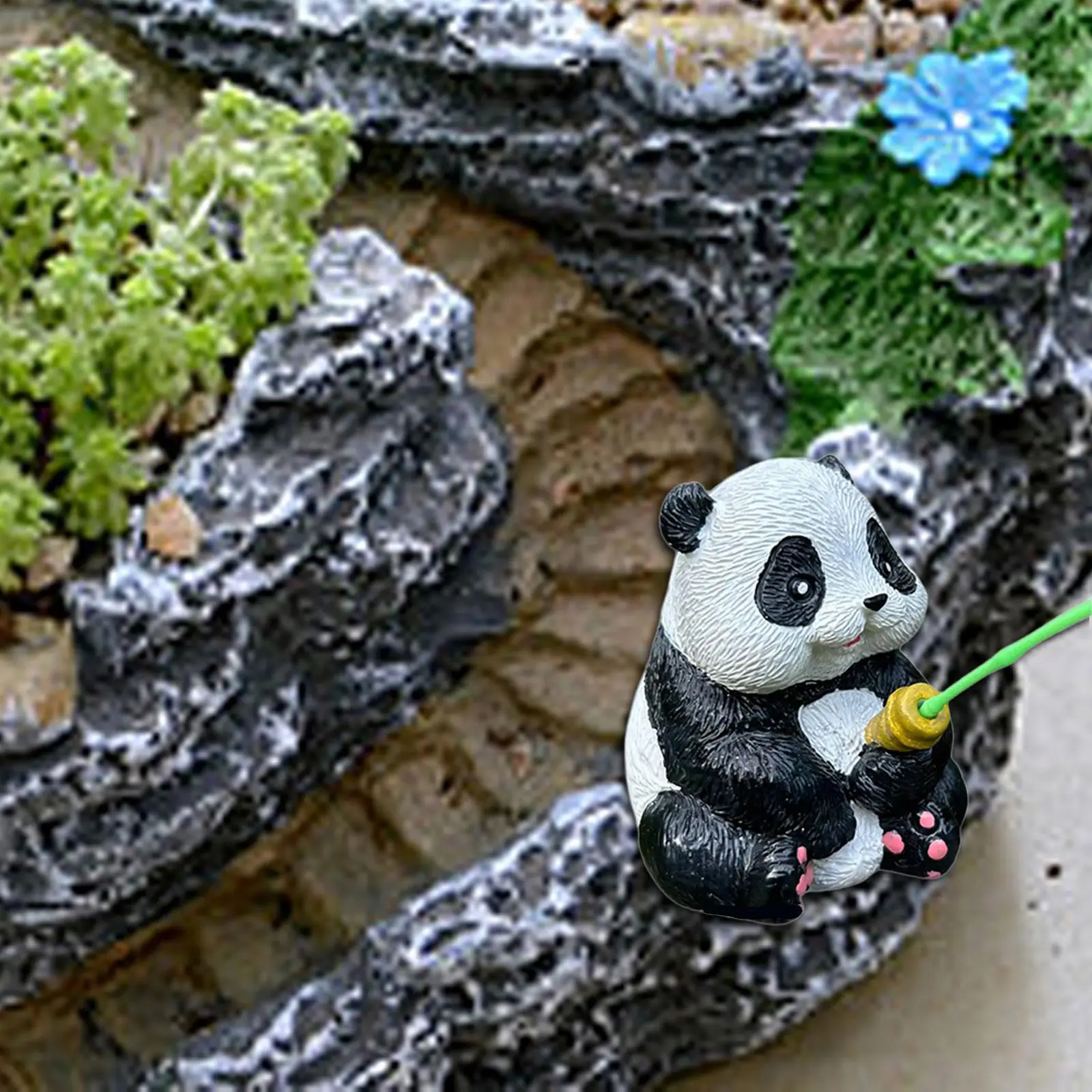 

Garden Panda Fishing Statue Gift Cute Potted Decor for Patio Balcony Outdoor