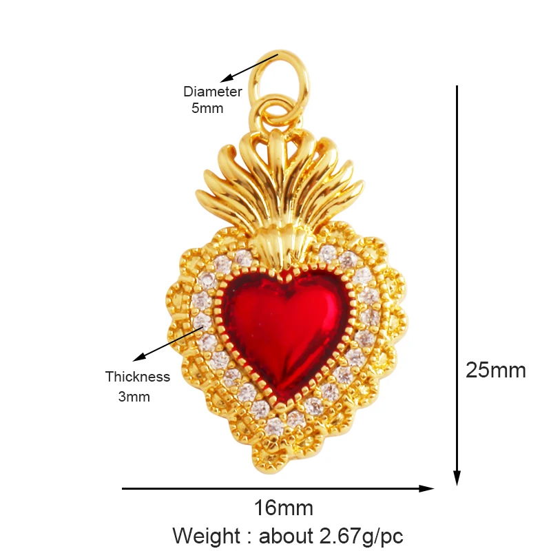 New in Sacred Red Heart Charm Victorian Love Zircon Charm Pendant,Fashion Wing 18K Gold Plated for Jewelry Making Supplies P04