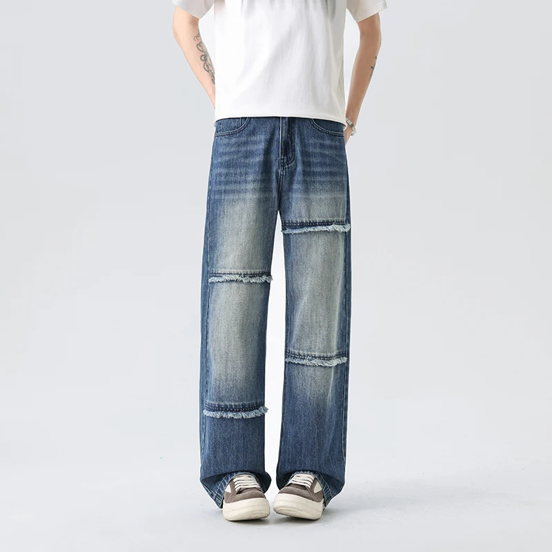 

Loose Men's Vintage Jeans Fashion Washable Cat Whiskers Streetwear Y2k Pants Wide Leg Casual Male Baggy Denim Pants