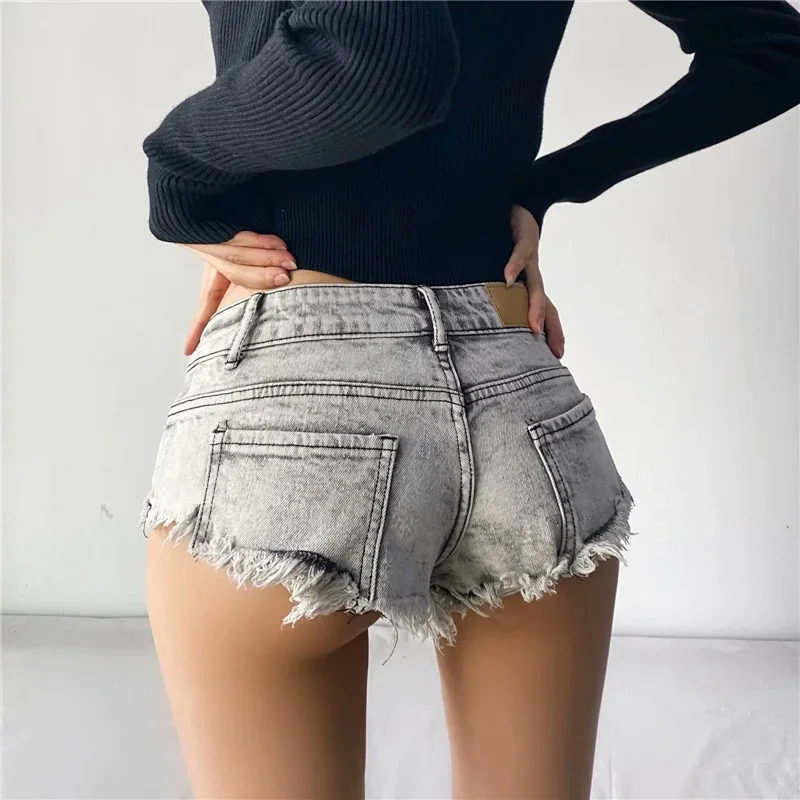 Mini Shorts Women Retro European Style Sexy Slim Clubwear Tassel Raw Edge Wrap Hip Hipster Personality Aesthetic Denim Trousers
