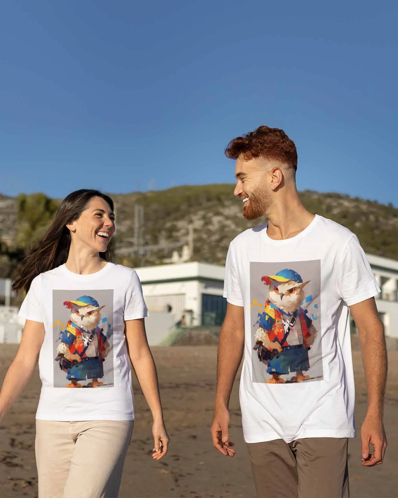 Camiseta de pareja de búhos de dibujos animados, camiseta holgada de manga corta con cuello redondo para amantes, camiseta de moda para mujer y hombre