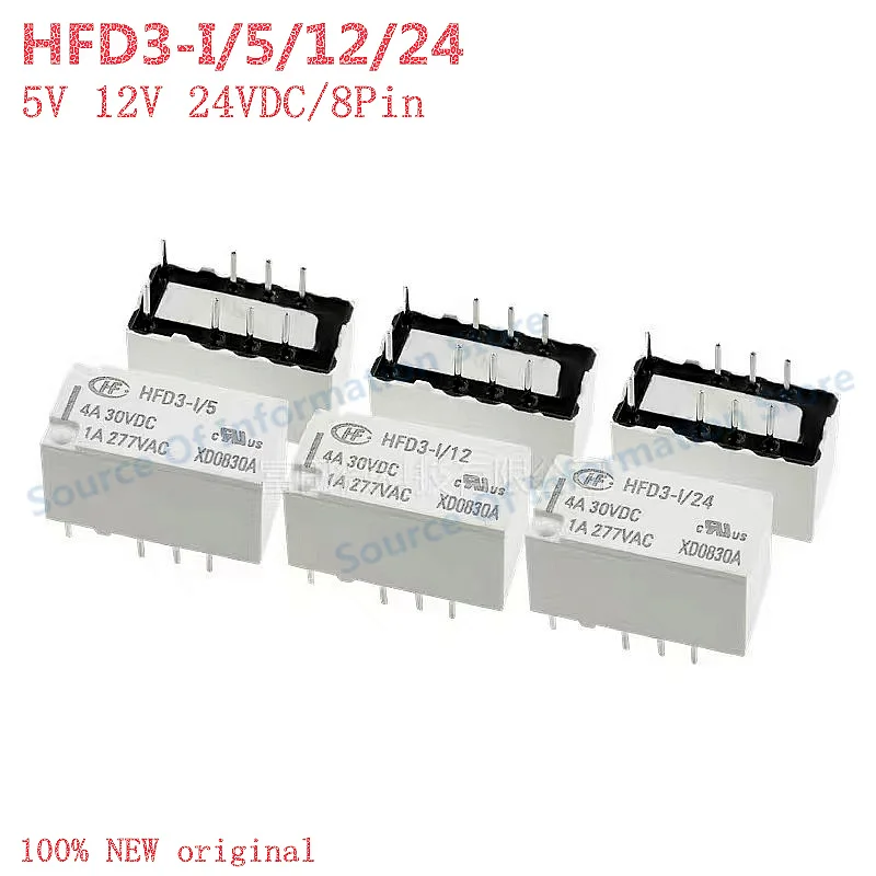 

5Pcs HFD3-I/5/12/24 Ultra-Compact High-Load Signal Relay 5V 12V 24VDC 8-Pin 4A for Electronics Market HFD3-V