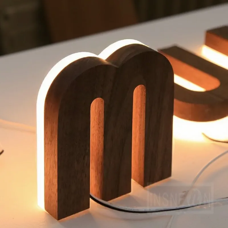 Пользовательские деревянные зерна с подсветкой, металлические 3D светящиеся буквенные знаки для бизнеса, открытого магазина, украшения стен, вывески