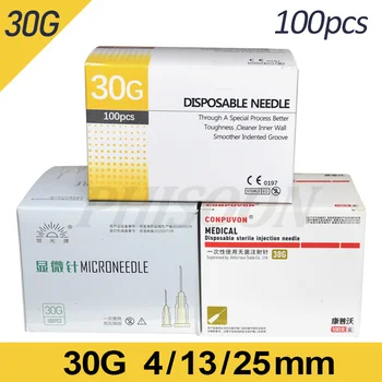 100개, 30G * 4mm, 30G * 13mm, 30G * 25mm, 마이크로 플라스틱 주입 화장품 멸균 바늘 수술 도구