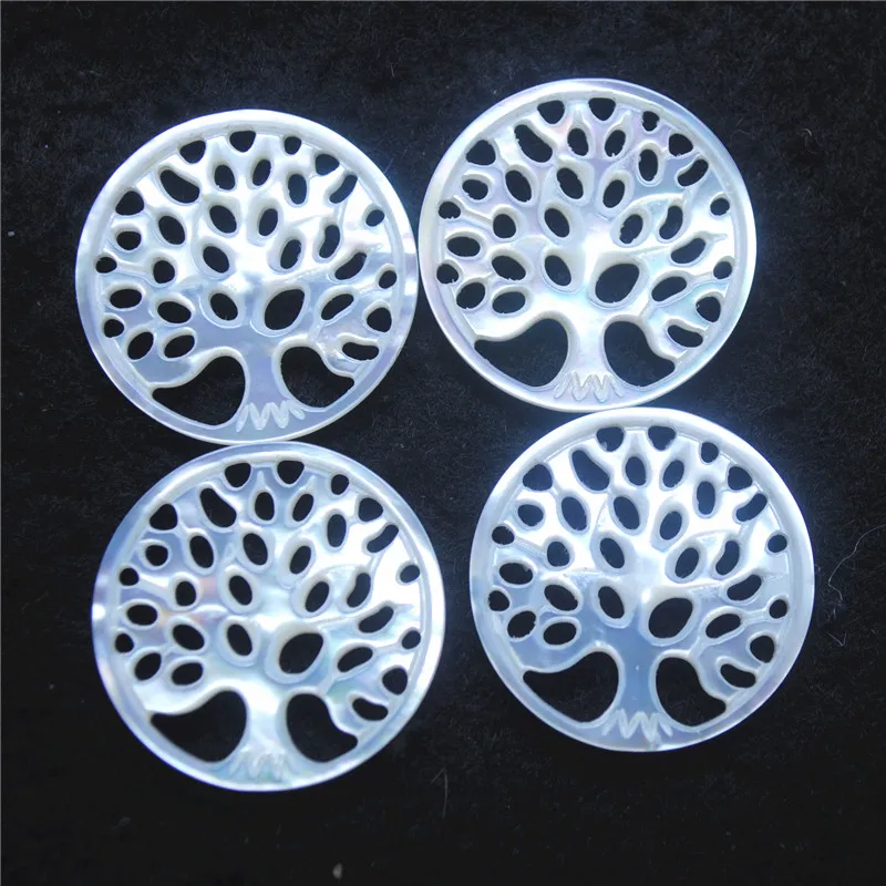 4PCS SEA WATER SHELL PENDANTS MOTHER OF PEARL ROUND SHAPE 25MM TREE SHAPE FOR WOMEN HOT JEWELRY DESIGNS