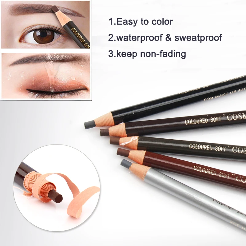 6pcs/Set Eyebrow Pencil Waterproof Makeup Pen Beginner Make-up Artist Long-lasting Tint for Eye Brow for Women Girls Coloring