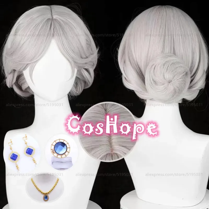 2025 sangrenta rainha mary 43cm peruca cinza quente anime cosplay resistente ao calor perucas sintéticas dia das bruxas