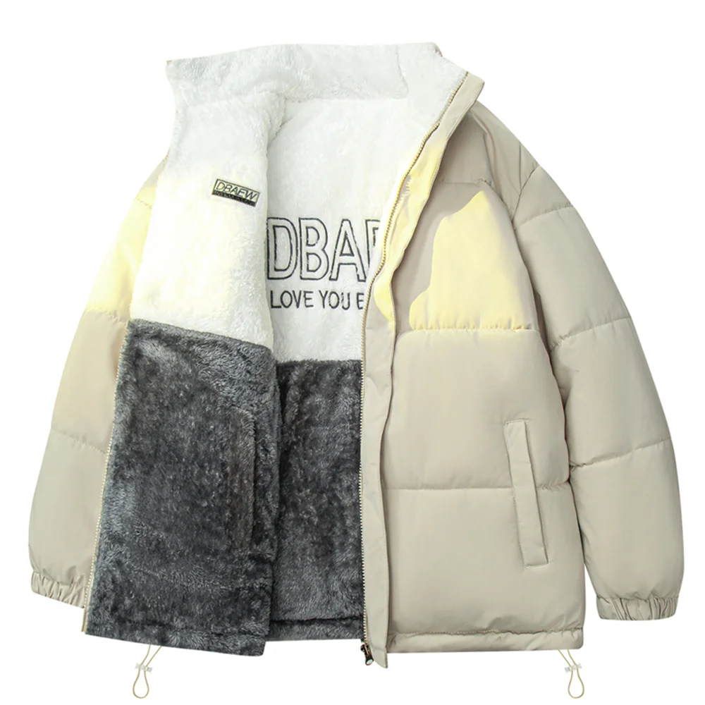 

Winter New High Quality Lamb Fleece Double Sided Cotton Jacket for Men with Loose Stand Up Collar Warm Plush Coat on Both Sides