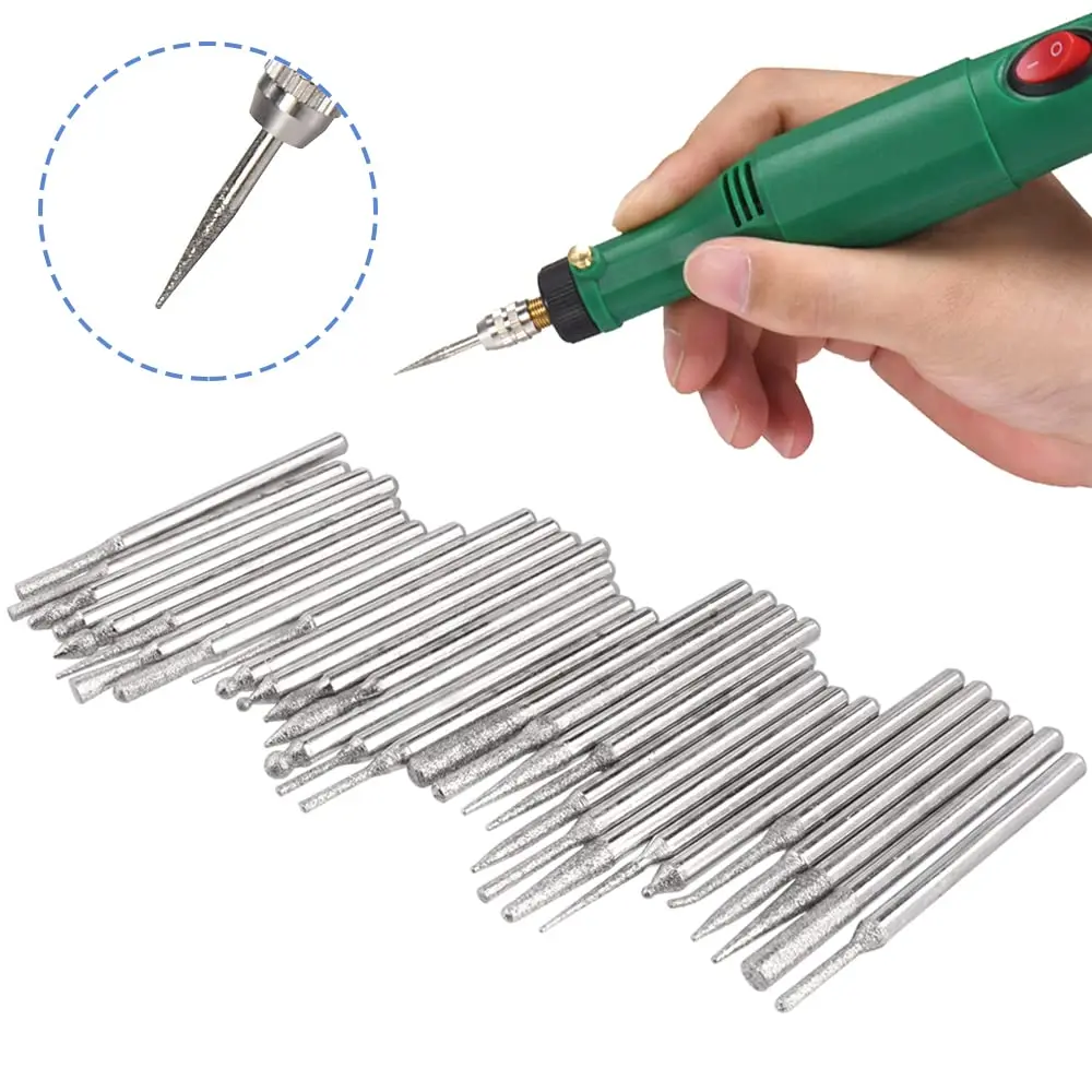 30pcs/set Diamond Burr Bits, Drill Bit Set For Rotary Tools Metal Woodworking Router Sanding Carving - 1/8