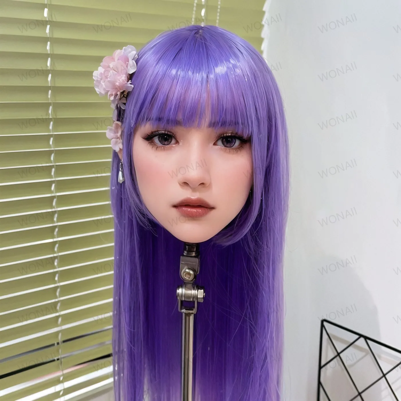 ماكياج صناعي، شعر مستعار طويل، طويل، طويل، مستعار بنفسجي طويل، ويمكن تفكيكه، ومفاصل ملولب M16 -مناسب للتدريب على تصفيف الشعر والعروض الجمالية، وملحقات شعر مستعار للبالغين للرجال والنساء