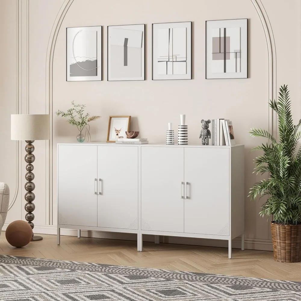Gabinete de almacenamiento de metal con estante ajustable, aparador de buffet de acero para varias habitaciones